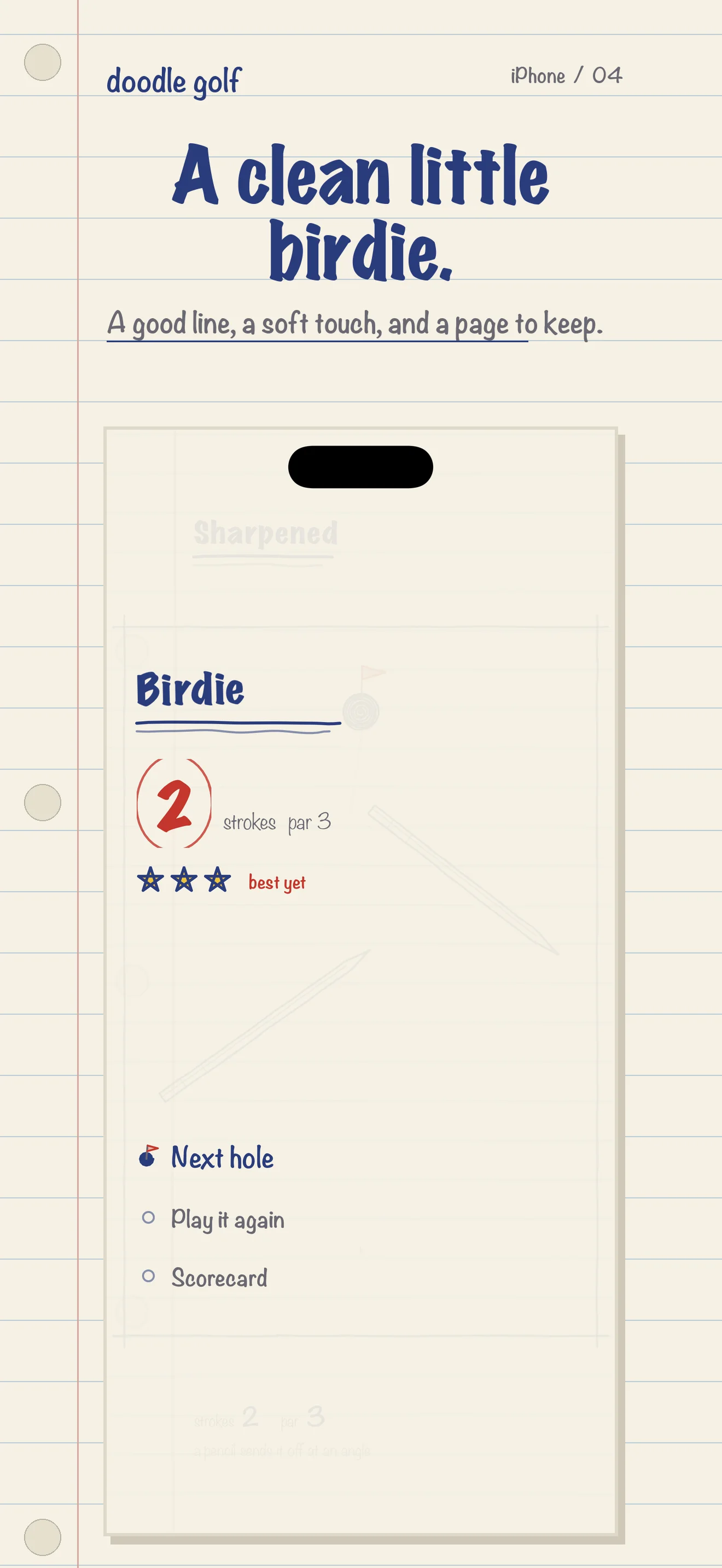 iPhone result screen showing a two-stroke birdie against a par of three.